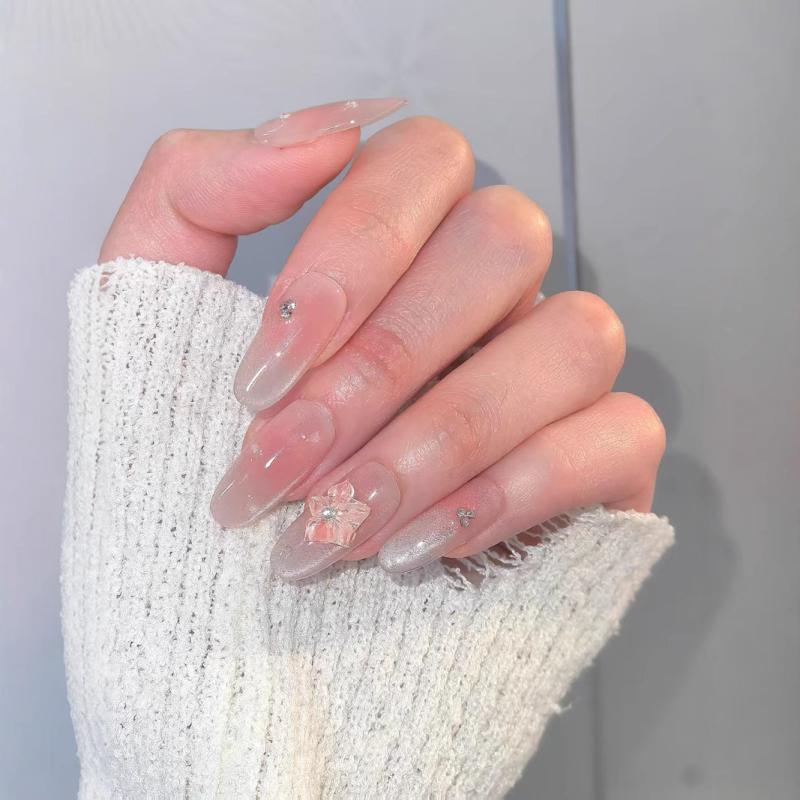 つけ爪 レディース ニュアンスネイル 手作り 3D 薔薇 バラ 模様 付け爪 淡色 ヌードカラー 手書き アー..
