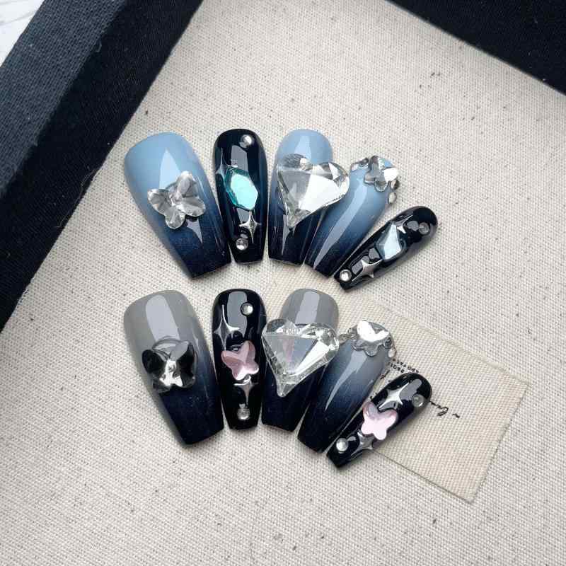 つけ爪 美甲 ネイルチップ 秋冬 短め 長め 中くらい ブルー 星 猫目 ハート バレエ 普段使い パーティー かわいい