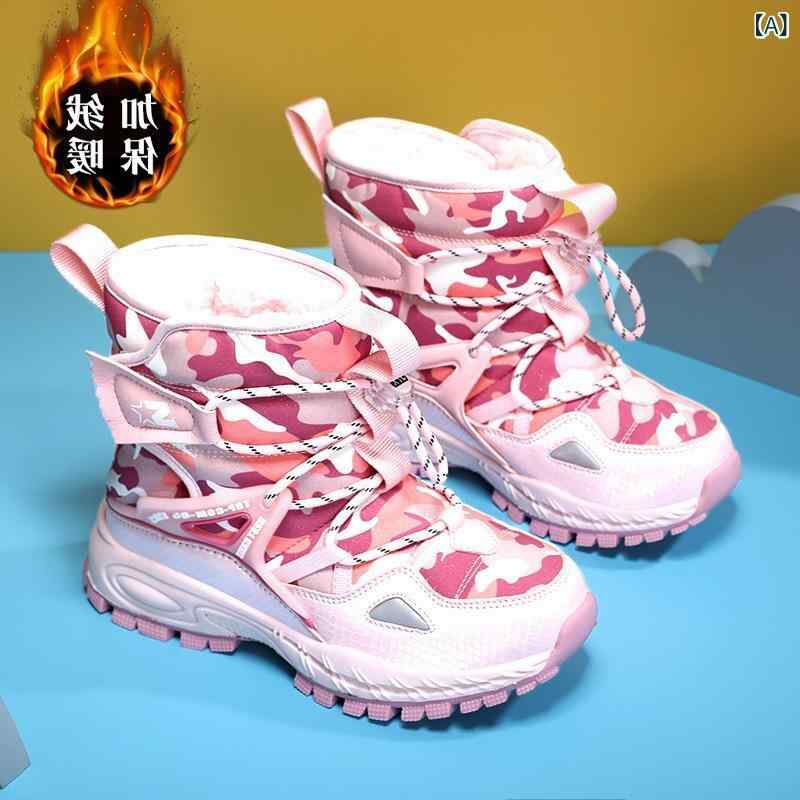 スノーブーツ キッズ 女の子 子供 高筒 防滑 防水 裏起毛 合成皮革 カジュアル ピンク ブラック グリーン ベージュ