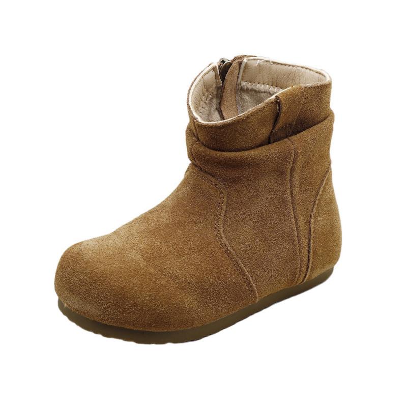 ブーツ キッズ 女の子 子供靴 冬 ショートブーツ スエード調 柔らかい底 サイドジップ ブラウン キャメ..