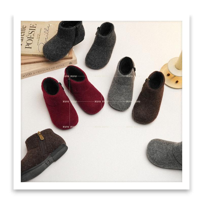 ブーツ キッズ チェルシーブーツ 子供靴 女の子 男の子 ショートブーツ サイドジップ ローヒール 履きやすい あたたかい 秋冬 グレー ブラウン レッド