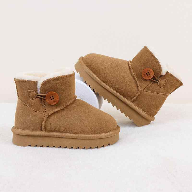 スノーブーツ キッズ 女の子 本革 防寒 加絨毛 あったか 滑り止め 幼児 小学生 ショートブーツ 栗色 サンド
