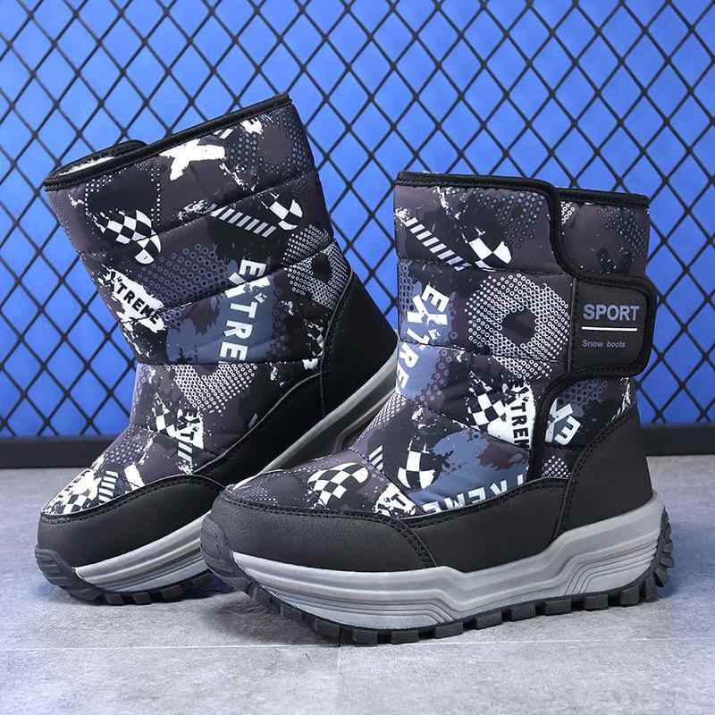 スノーブーツ キッズ 男の子 子供靴 冬用 裏起毛 暖か 滑り止め スチール爪付き アウトドア ショートブーツ 黒 ブラック グレー