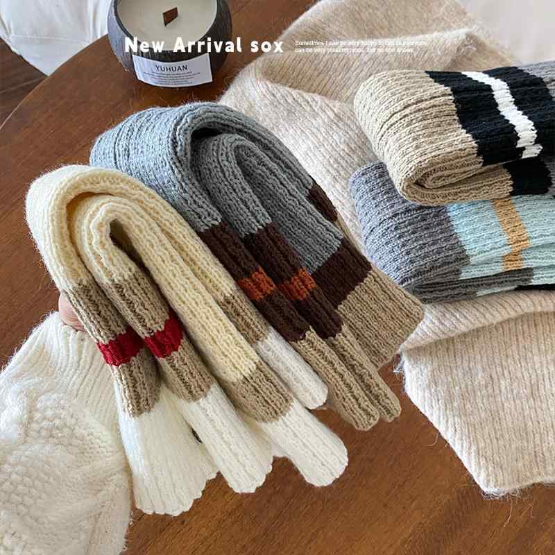 靴下 キッズ 女の子 ソックス レッグウォーマー リブニット 厚手 あったか 冷え対策 秋冬 かわいい おしゃれ 配色 切り替え バイカラー(x2)