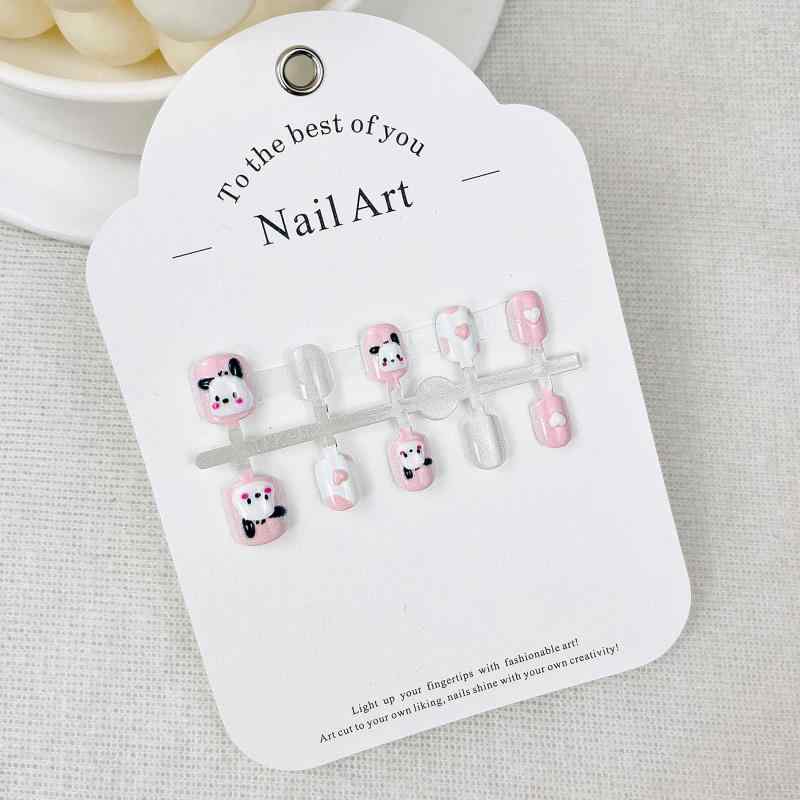 つけ爪 レディース かわいい パチャ犬 ハート柄 短め 接着剤付き 付け爪 ショートオーバル 猫目風 スイ..