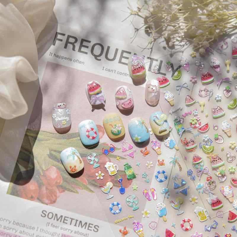 Other - ネイルシール かわいい キッズ 子供用 スイカ アイスクリーム 浮き彫り 飾り ネイルアート