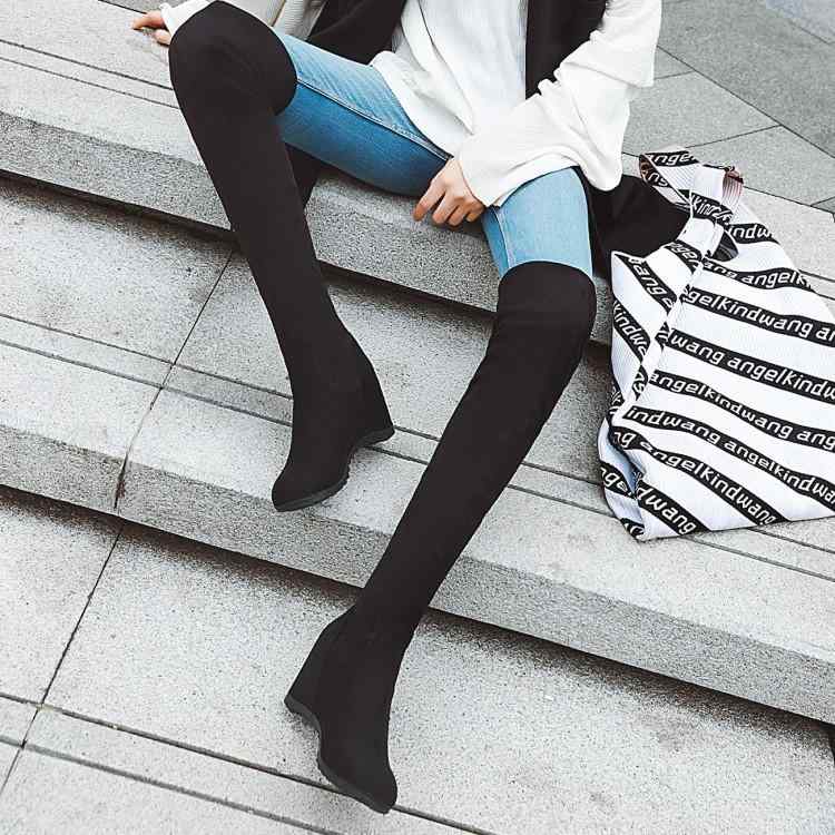 ブーツ レディース 秋冬 韓国風 厚底 インヒール ストレッチ ロングブーツ ニーハイブーツ 女性用 スエ..