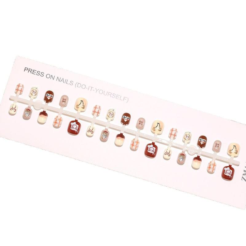 つけ爪 キッズ かわいい 小熊 ケーキ 子供用 手作り プレチップ 短め 超薄型(4)