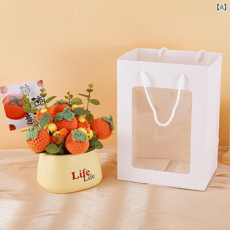 盆栽 手編み 向日葵 ヒマワリ 苺 イチゴ 造花 贈り物 ギフト プレゼント インテリア