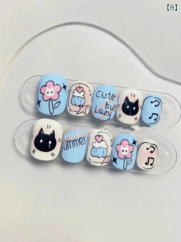 つけ爪 レディース キッズ 花柄 ネイルチップ ショート かわいい 手作り 彩绘 美甲 学生