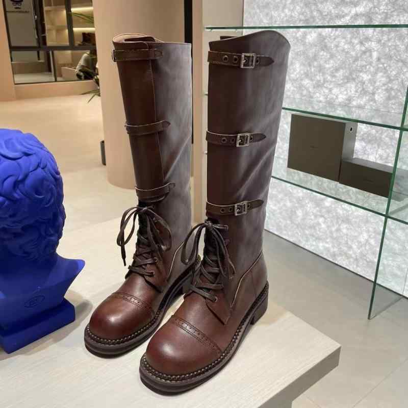 ブーツ レディース 厚底 مارتن 本革 ロングブーツ ハイカット エンジニアブーツ ラウンドトゥ チャンキーヒール ベルト飾り 滑り止め 秋冬 ブラック ブラウン