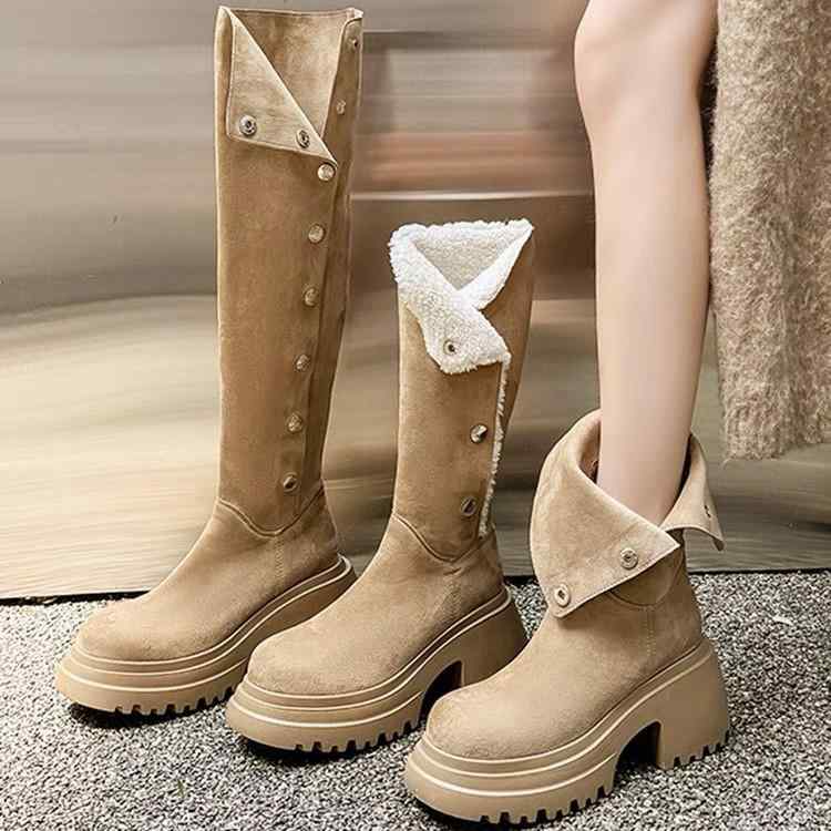 ブーツ レディース 高筒 ストレッチ スノーブーツ 厚底 疲れない 歩きやすい 履きやすい 美脚 脚長効果 秋冬 黒 ブラック ベージュ カーキ