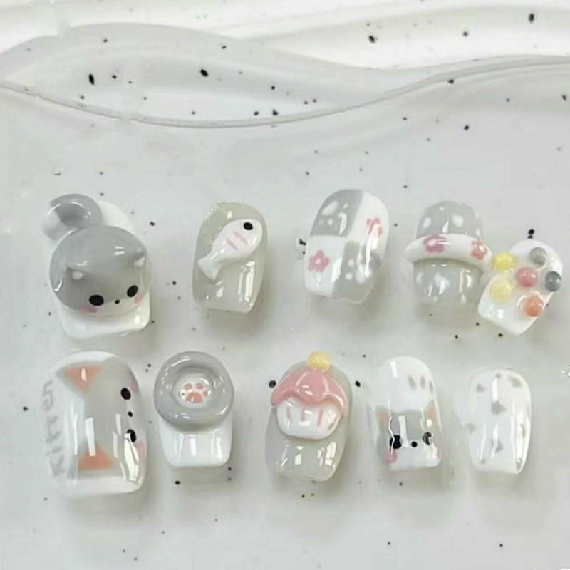 Other - つけ爪 レディース かわいい 猫 ネイルチップ ショート 学生 普段使い XS S M