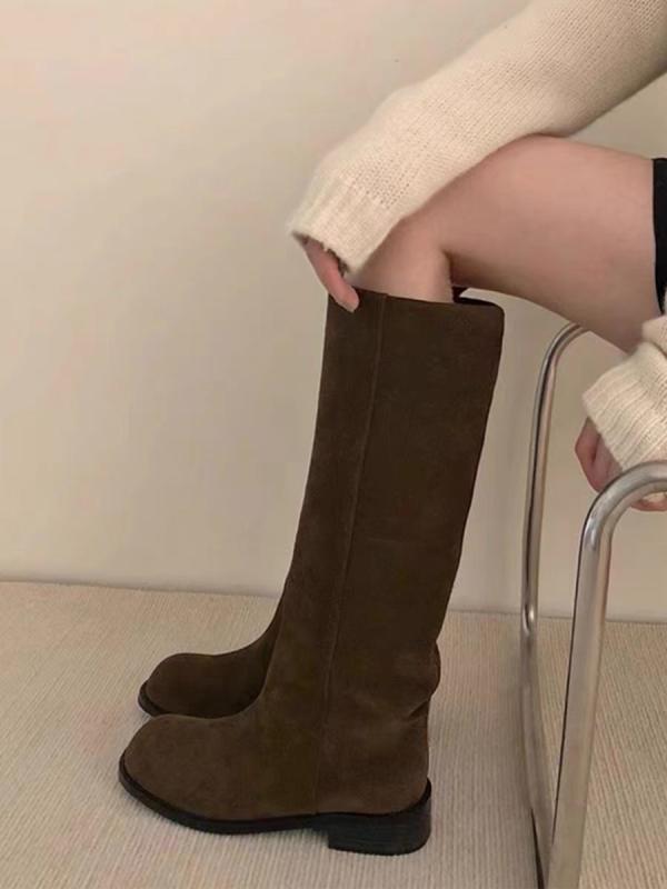 ブーツ レディース 本革 ウエスタンブーツ ジョッキーブーツ 牛革 スエード チャンキーヒール ミドル丈 防水 防滑 幅広 甲高 35 36 37 38 39 40 秋冬