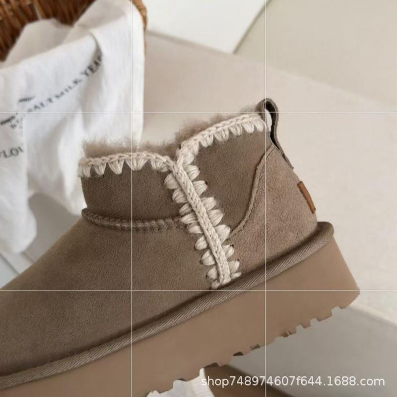 雪地ブーツ レディース 女性用 羊皮 厚底 ショートブーツ スノーブーツ ローヒール ぺたんこ 歩きやすい 履きやすい 暖かい 防寒 保温 冬用 カジュアル 無地 栗色 ブラウン系