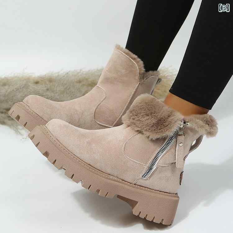 スノーブーツ レディース 中筒丈 秋冬 加绒 防寒 保温 フェイクファー フラットヒール 履きやすい 黒 ブラック ベージュ ブラウン ヒョウ柄