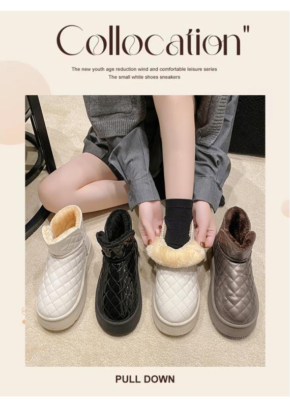 スノーブーツ レディース 厚底 防水 防滑 保暖 ラウンドトゥ ローカット 婦人靴 冬用 黒 白 5cmヒール 3