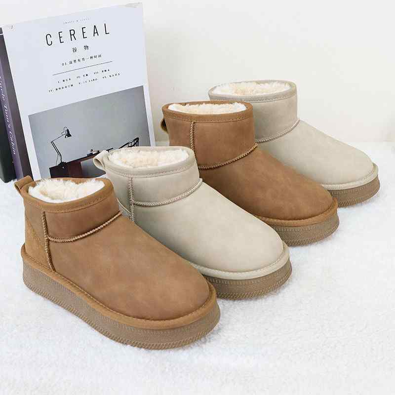 雪地靴 レディース 厚底 ミドル丈 防水 防滑 保暖 スノーブーツ 冬用 栗色 米白 ボア付き ぺたんこ カジュアル