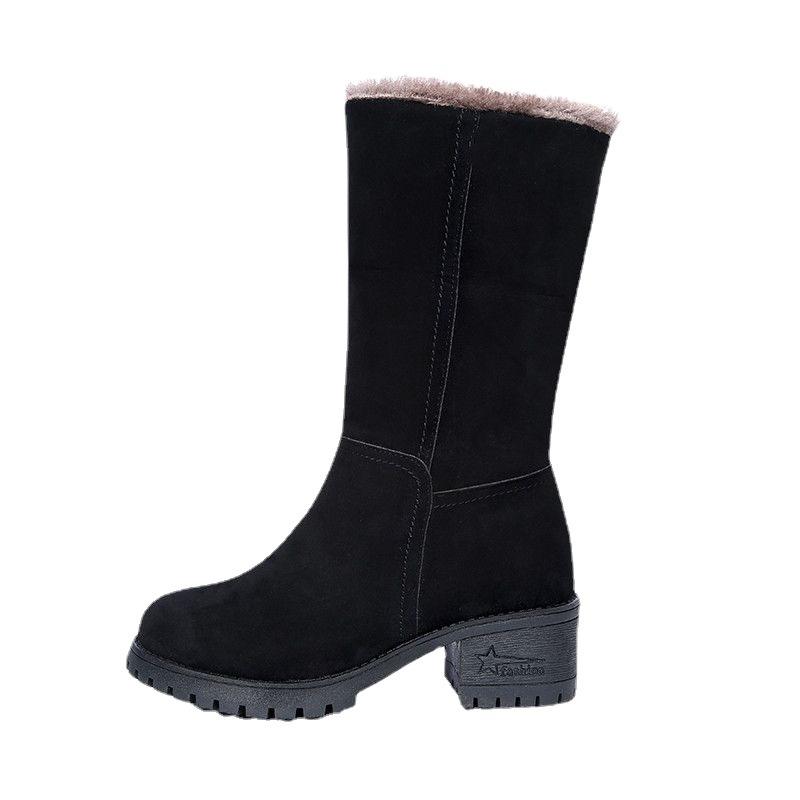 スノーブーツ レディース 中筒ブーツ 厚底 防滑 保暖 超纤皮 婦人靴 冬 黒 ブラック あったか裏起毛