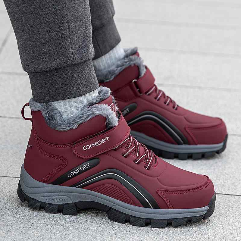 Women'S Shoes - 靴 レディース 高齢者向け 加絨 防寒 スノーブーツ 防水 滑り止め ショートブーツ 婦人靴 中高齢者 ベルクロ 防雨 雪 レザー ラウンドトゥ あったか カジュアル 冬