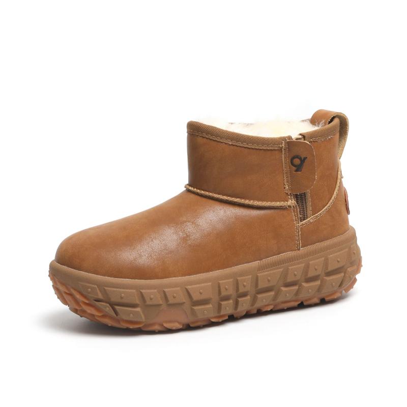 雪地靴 レディース 厚底 ショートブーツ 防滑 防寒 保温 冬季 アウトドア スノーブーツ カジュアル 羊毛 牛革 スエード カーキ色 栗色