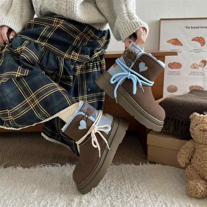 雪地ブーツ レディース 厚底 暖か 人工PU ショートブーツ ブラウン カーキ ブルー レッド 冬