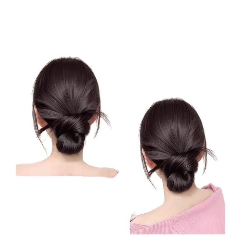 ヘアゴム レディース 真髪 お団子ウィッグ ふわふわ まとめ髪 ヘアアレンジ 後れ毛 飾り シニヨン 髷 付け毛 和装 浴衣 コスプレ 棕色 黒色