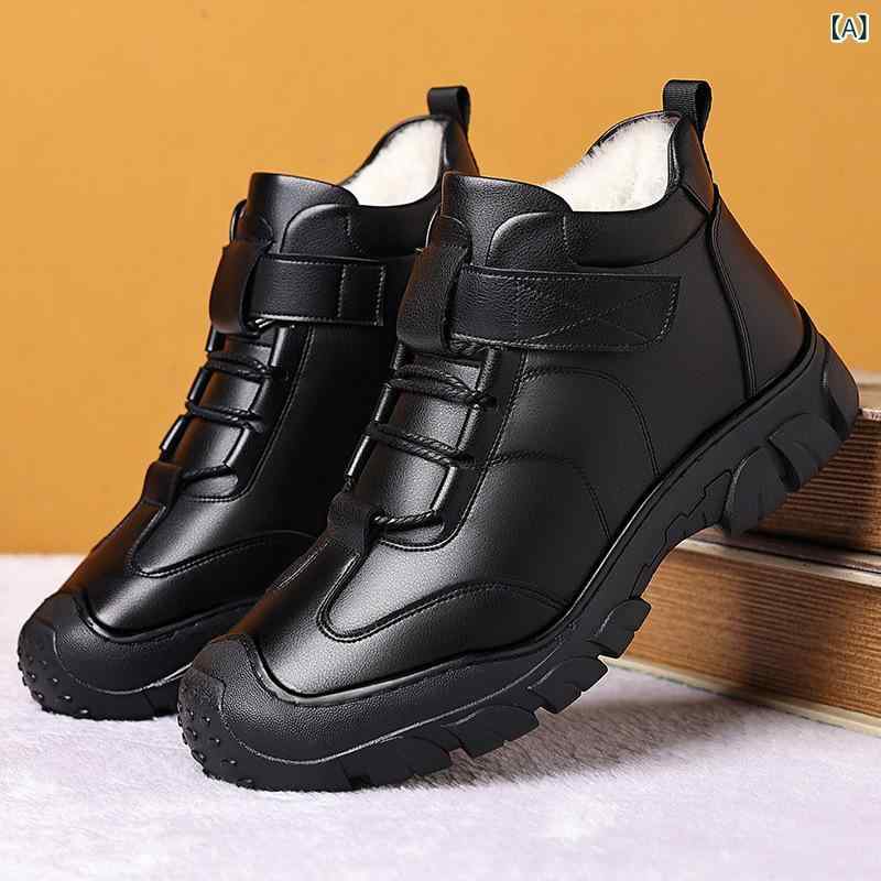 ブーツ 男性用 羊毛 防寒 あったか 裏起毛 ハイカット 厚底 滑り止め レザー スノーブーツ 秋冬 黒