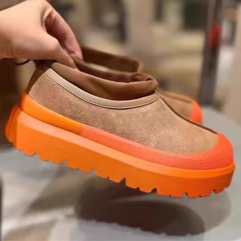 雪地靴 レディース 厚底 ラウンドトゥ 羊毛 レザー ショートブーツ 防寒 あったか スリッポン スノーブ..