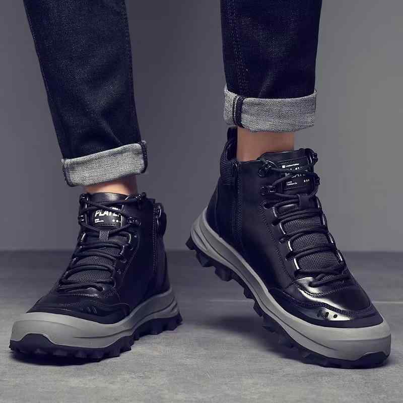 ブーツ メンズ 男性用 本革 羊毛 レザー ワークブーツ カジュアル 防滑 保温 厚底 秋冬 黒