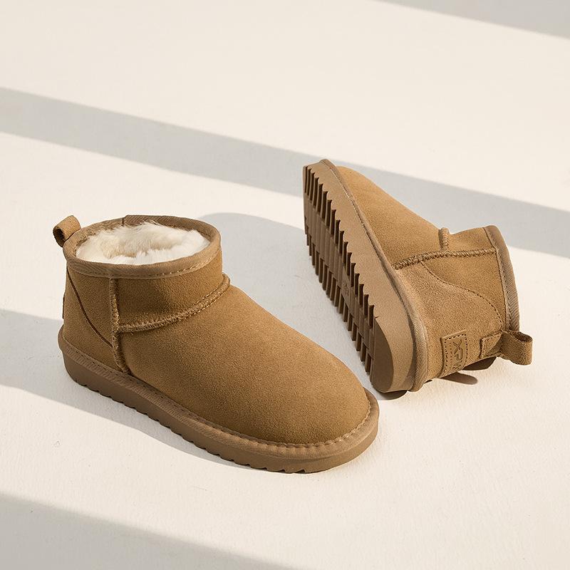 雪地ブーツ レディース 牛革 フラットソール ローカット スリッポン 秋冬 防滑 保温 栗色 黒 グレー ブラウン