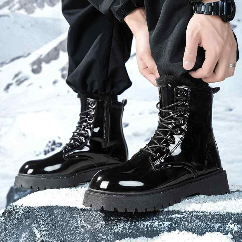 ブーツ メンズ 男性用 厚底 マウンテンブーツ ライダースブーツ ワークブーツ レースアップ ラウンドトゥ 防水 防寒 保温 裏起毛 サイドジップ 秋冬 黒