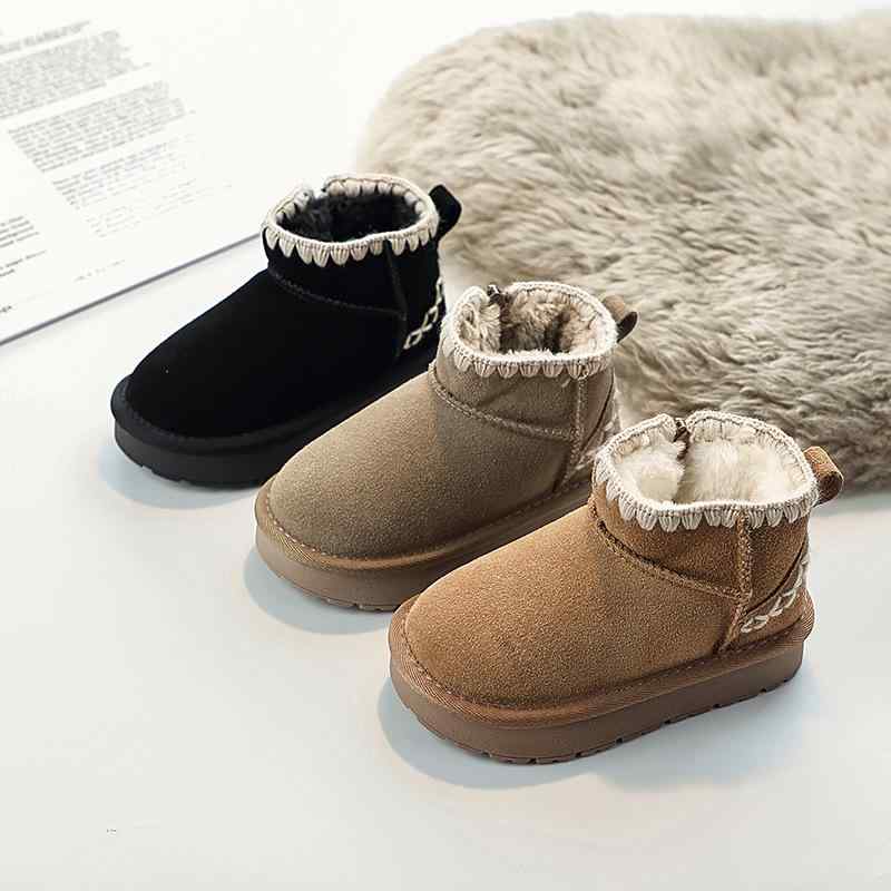 ブーツ キッズ 女の子 スノーブーツ 裏起毛 本革 撥水加工 防寒 あったか ショートブーツ 子供靴 民族風 黒色 栗色 羚羊棕