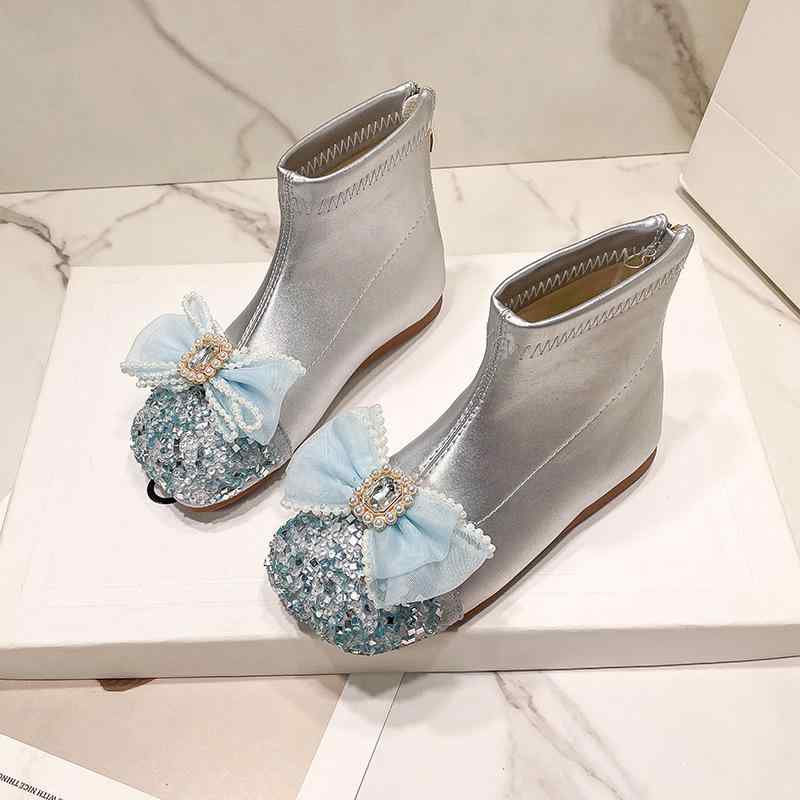 ブーツ キッズ 女の子 子供靴 プリンセス ショートブーツ 水晶 ラインストーン 秋冬 春秋 レザー 合皮 抗菌 防臭 裏起毛 ベルクロ ローヒール 発表会 結婚式 シルバー ベージュ