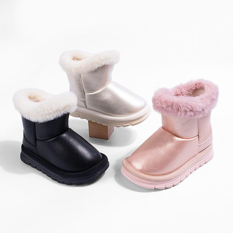 ブーツ キッズ 男女兼用 子供靴 裏起毛 光沢 雪用 秋冬 防寒 幼児 小学生 ブラック シルバー ピンク
