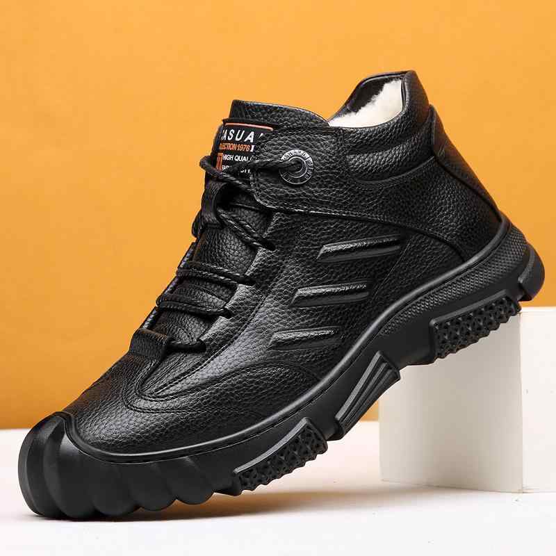 靴 メンズ レザーシューズ 羊革 ムートン あったか 防寒 滑り止め ハイカット カジュアル 綿靴 男性用 秋冬 ブラック