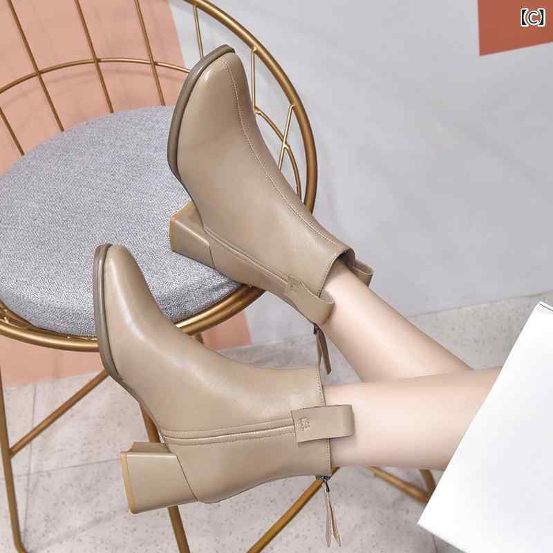 ブーツ レディース 本革 ショートブーツ 秋冬 スクエアトゥ ミドルヒール 羊革 アンクルブーツ 裏起毛 ..