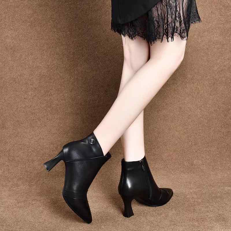 ブーツ レディース 秋冬 本革 ショートブーツ 韓国風 7cmヒール 5cmヒール ローヒール レザー ブラック ジップアップ 履きやすい 痛くない 歩きやすい 普段使い 通勤