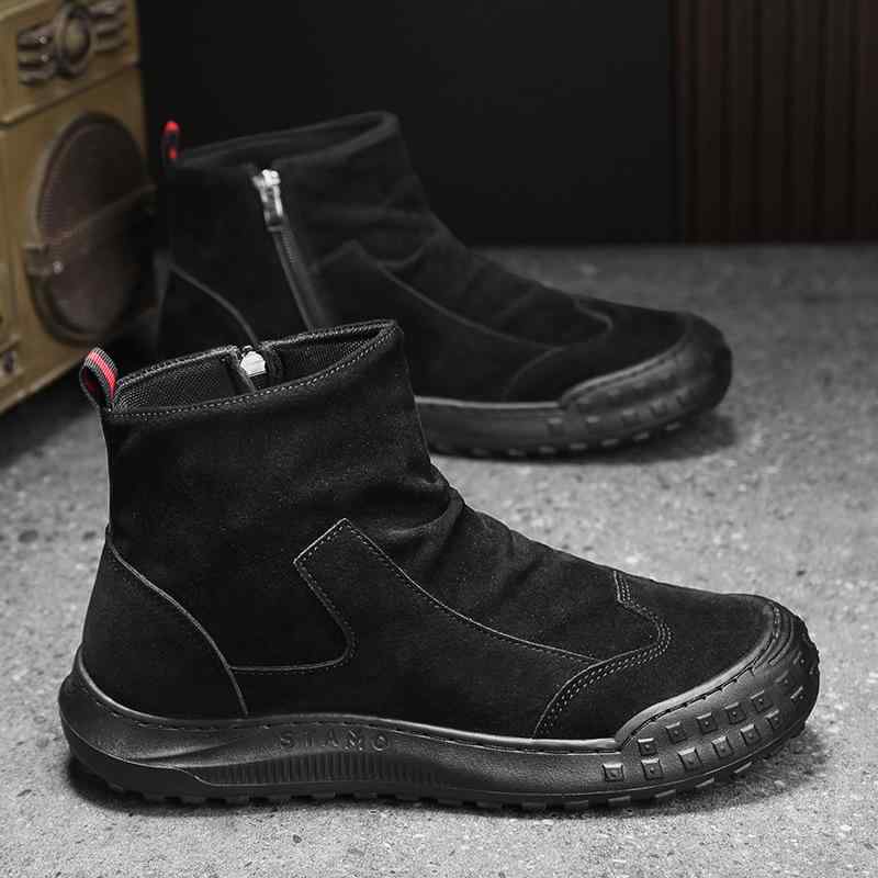 ブーツ メンズ 男性用 ワークブーツ アウトドア ハイカット 運動靴 防水 滑り止め 耐摩耗 合成皮革 ゴム底 カジュアル 厚底 秋 グレー ブラック カーキ