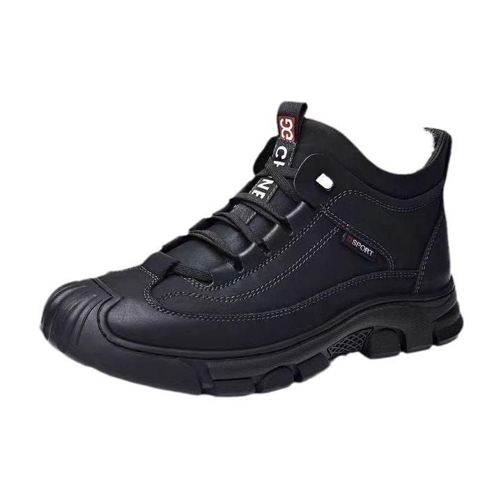 雪地靴 メンズ 男性用 本革 レザー 羊毛 ウール 防寒 防滑 防水 ラウンドトゥ 紐靴 レースアップ 6cmヒール 普段使い カジュアル ブラック グレー