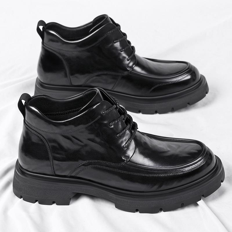 ブーツ メンズ 男性用 本革 ビジネスシューズ ワークブーツ ショートブーツ バイク用 秋冬 防滑 あったか ラウンドトゥ レースアップ 黒