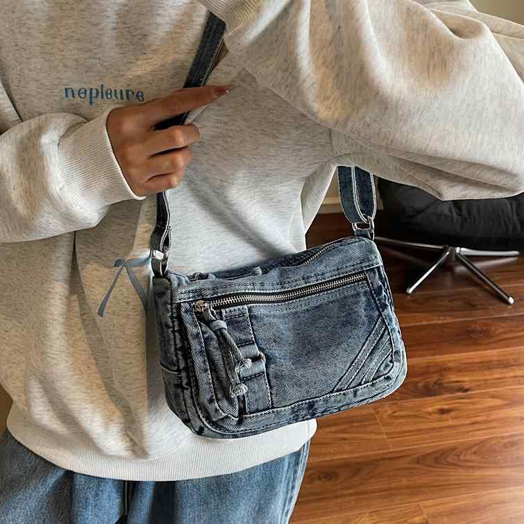 ショルダーバッグ レディース メンズ デニム 大容量 斜めがけ レトロ トラベルバッグ 小さめ ブラック ..
