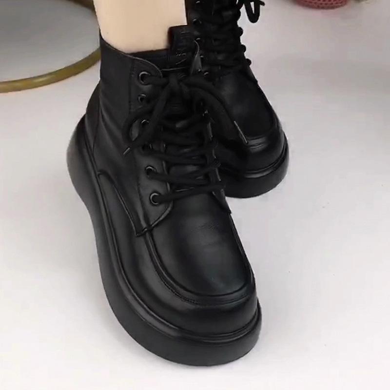 スノーブーツ レディース 本革 羊毛 秋冬 厚底 ショートブーツ 裏起毛 防寒 ブラック