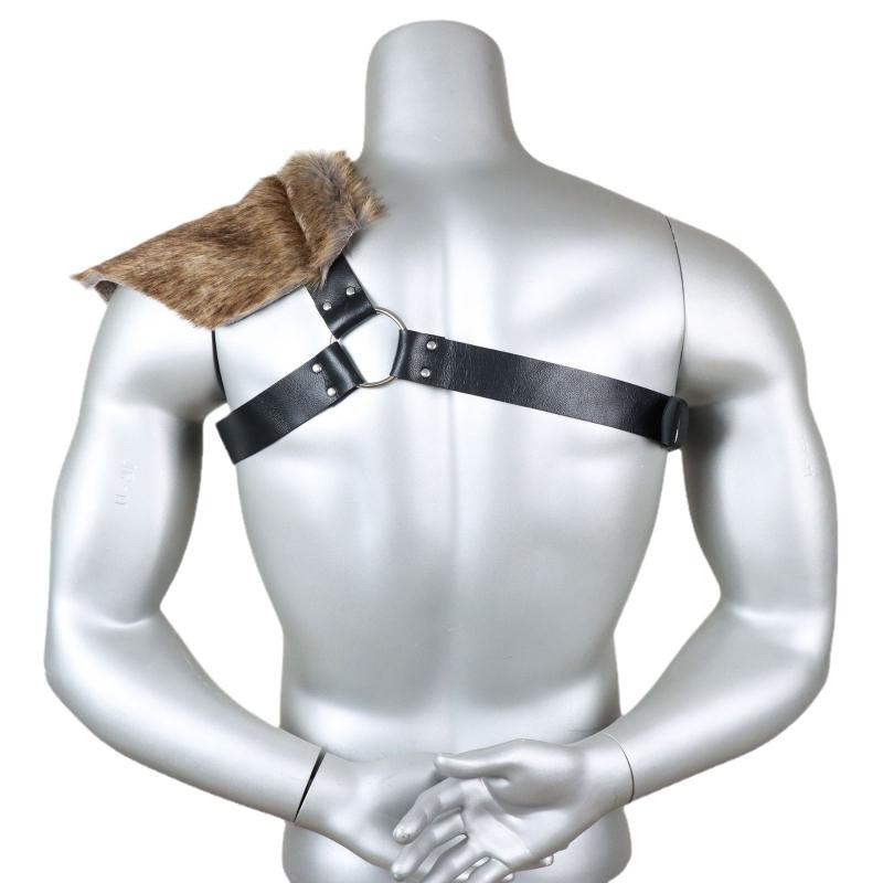 ショール メンズ 男性用 レザー ファー ケープ 中世 バイキング 鎧 肩当て マント ハロウィン コスプレ..