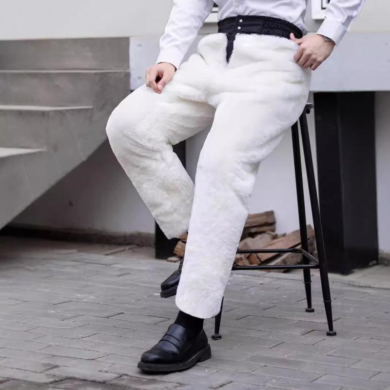 ズボン 男女兼用 冬用 防寒 羊革 シープスキン 一体型 厚手 高腰 ストレート あったか 暖かい 紳士 35歳以上 普段使い