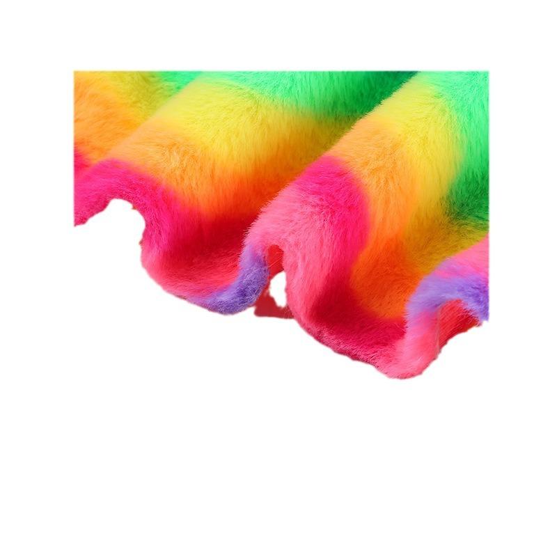 生地 布地 小兔毛風 ポリエステル レインボー ストライプ グラデーション ベッド用品 バッグ 窓カーテ..