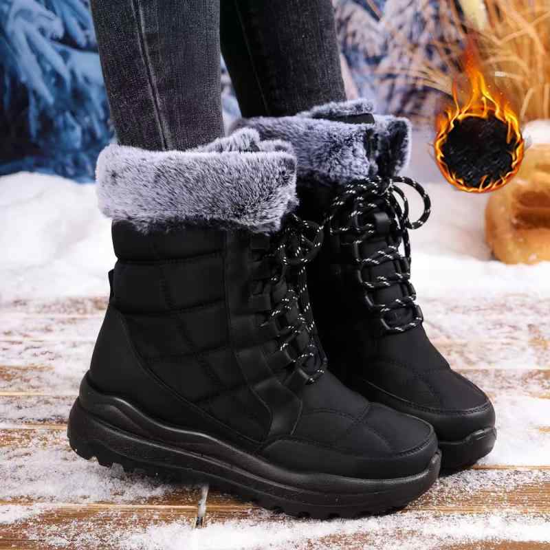 雪地ブーツ レディース 厚底 高帮 冬季 防寒 保温 防水 防滑 アウトドア シューズ 靴 大サイズ 綿布 ゴム 暖かい カジュアル ブラック 黒 グレー 青 ブルー