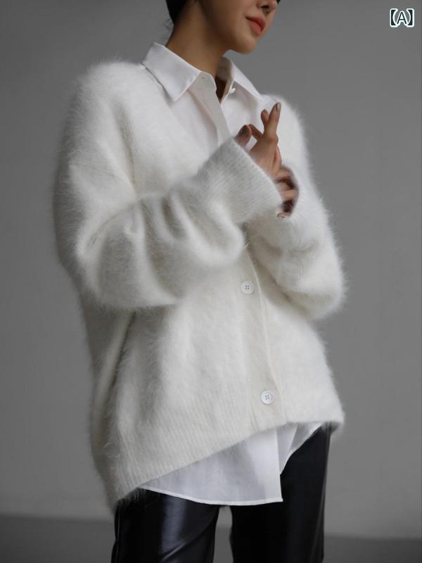 カーディガン レディース ニット 秋冬 長袖 Vネック ドロップショルダー ゆったり ゆるふわ 暖かい 厚手 アウター 羽織り カジュアル ..