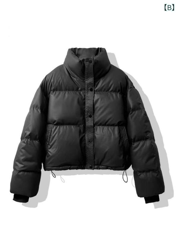 綿入りジャケット レディース ショート丈 PUレザー 人工皮革 ゆったり 厚手 パフジャケット 白 黒 緑 カーキ