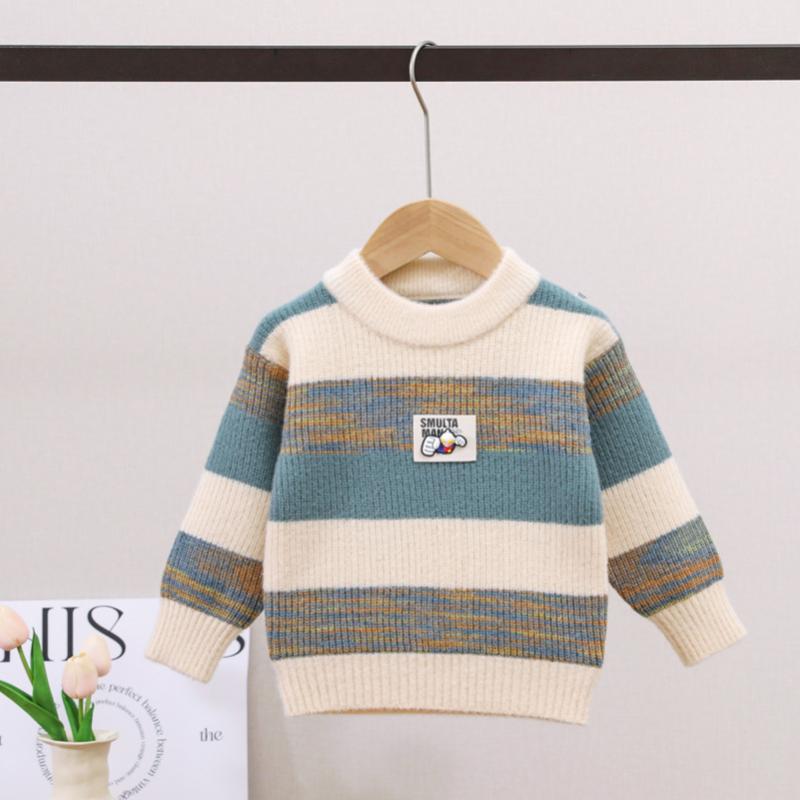 ・カテゴリ: ニット・対象: 男女兼用・生地: 韓国絨、水貂毛・スタイル: カジュアル・対象年齢: 3～8歳、100～140cm・シーズン: 冬、春、秋・厚さ: 厚手・袖丈: 長袖・留め具: プルオーバー・柄: ストライプ、配色・フード: なし・要素: 配色・針数: 12～14針/3cm・素材: 韓国絨・安全等級: B類・毛糸の太さ: 太い毛糸・ネックライン: ラウンドネック・カラー: 黒灰、ブルー、コーヒー、黒灰アップグレード版、ブルーアップグレード版、コーヒーアップグレード版、黒灰裏起毛保温、ミリタリーグリーン裏起毛保温、カーキ裏起毛保温・サイズ: 90cm、100cm、110cm、120cm、130cm、90cm-130cm/1手5枚